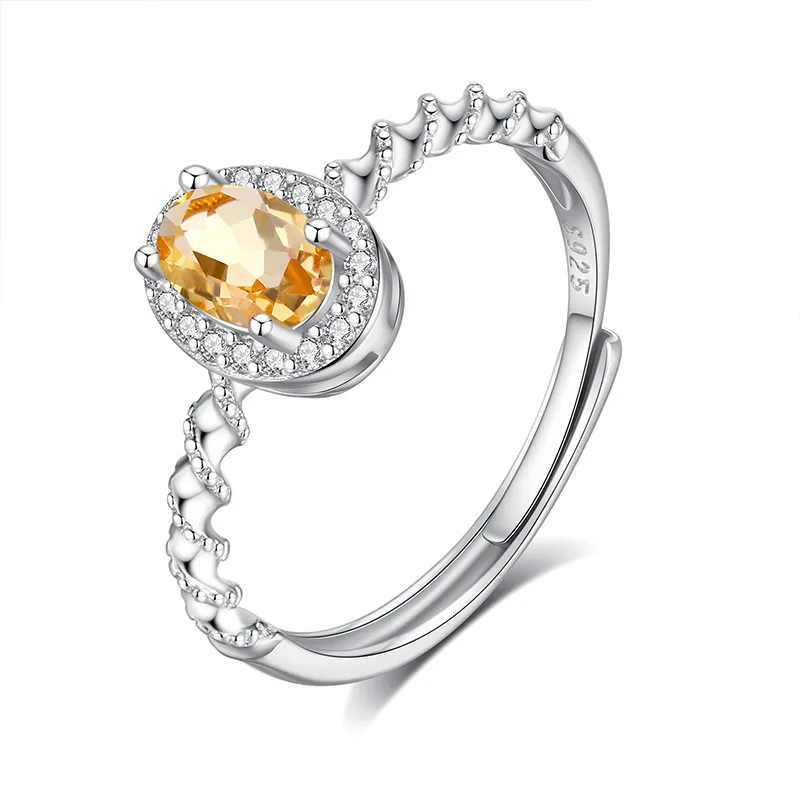 925 Sterling Silver Natural Topaz Citrine Garnet Amethyst Peridot Wedding Ring Resizable Size Ring for Women