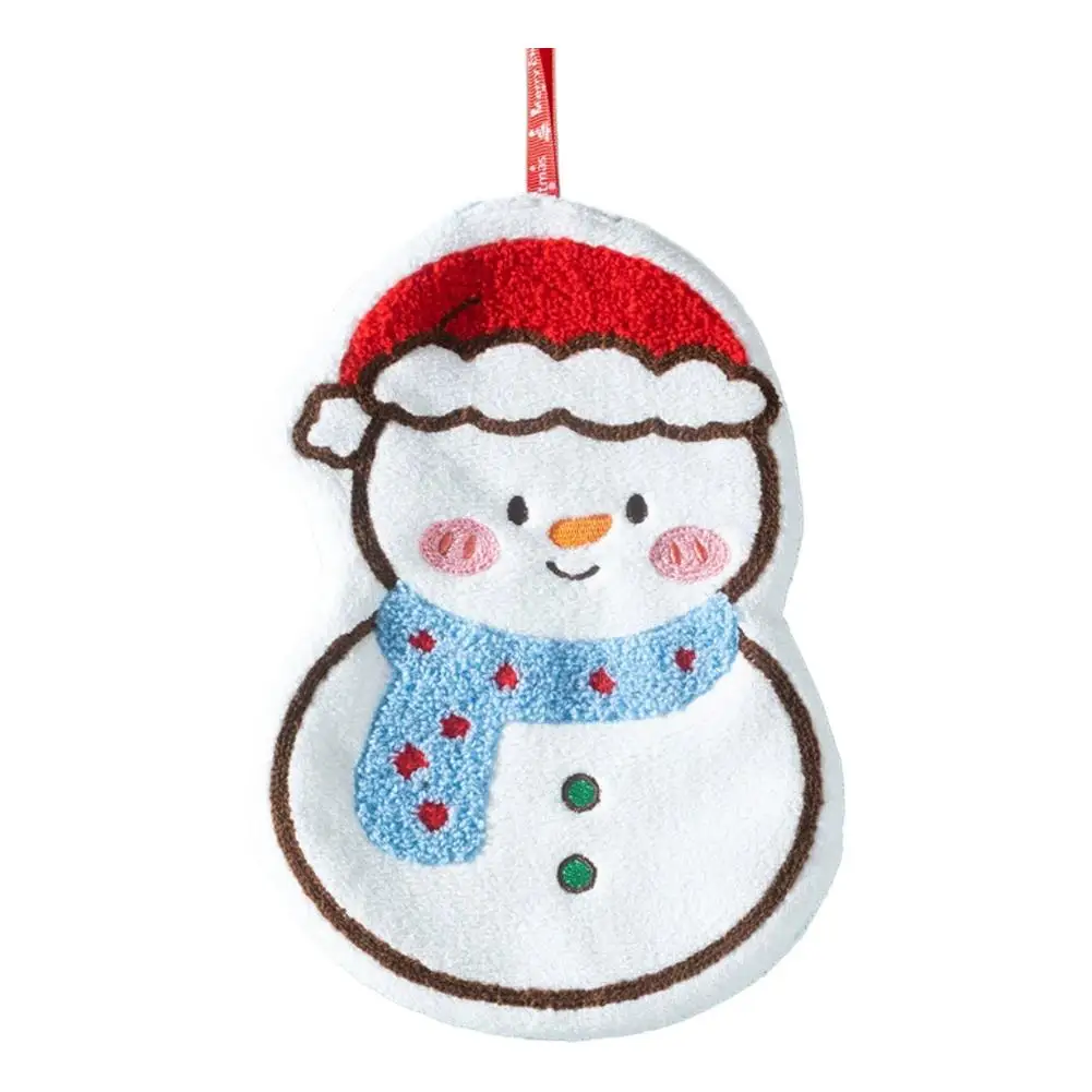 Coral Velvet Christmas Towel Gingerbread Snowman Design Cute Cleaning Cloth With Hanging Rope Xmas DecorGift