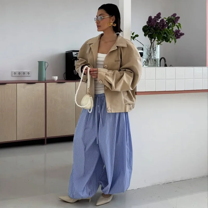 Women's Autumn Spring Pants Lantern Pants Striped Retro Simple Comfortable Loose Casual Design Fashion Soft Niche Versatile New