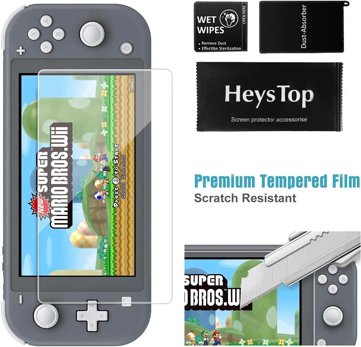 HEYSTOP Compatible with Nintendo Switch Lite Carrying Case with Accessories Kit,Tempered Glass Screen Protector 6 Thumb Grip Cap