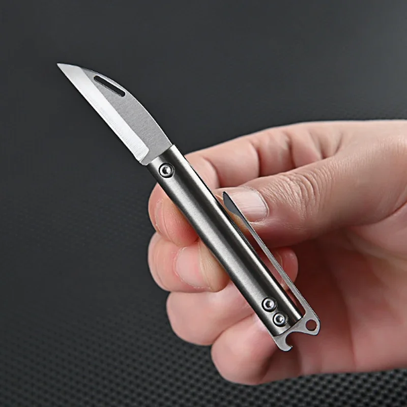 High Hardness Titanium Alloy Brass D2 Blade Trendy Portable Folding Knife, Outdoor Camping EDC Fishing Unboxing Knife