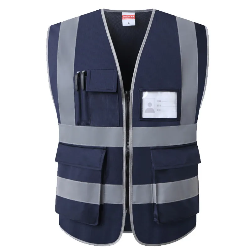 Custom Logo or Text Hi Vis Vest Print Navy Reflective Vest Work Vest for Men Reflector Safety Vest with Pockets Workwear