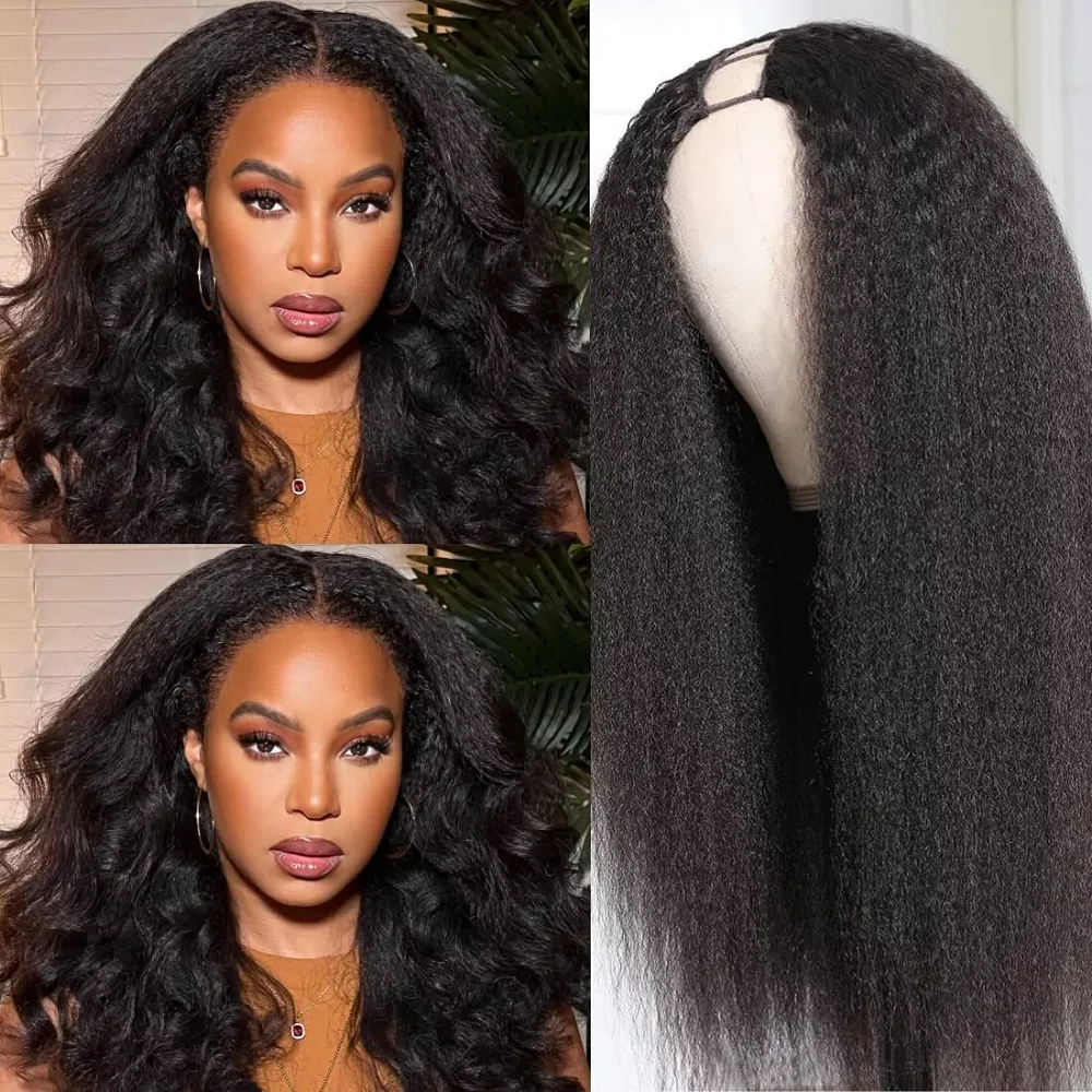 Kinky Straight Human Hair Wig V Part Wig Human Hair For Women U Part No Leave Out V Shape Brazilian Wig Without Glue Half Wigs