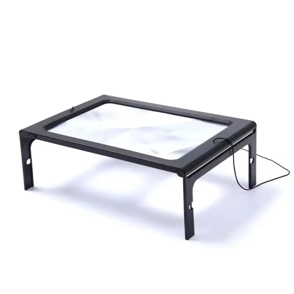 A4 Magnifying Glass, Large 3X Foldable Full-Page Desktop Magnifier with LED Lights for the Elderly, Low Vision Book Reading Aid