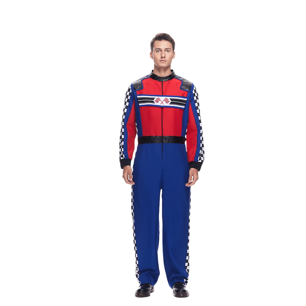 EraSpooky Men's Race Car Driver Costume Adult Halloween Finish Line Racer Outfits