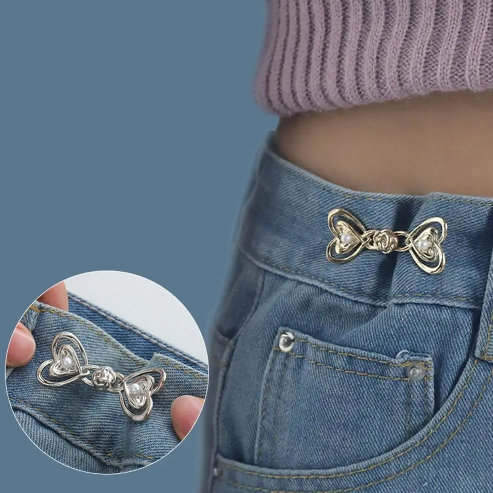 Waist Buckle Love Button Tightener Adjustable Button Clasps Jean Fit Tighten Buckles Silver Chinese Knot