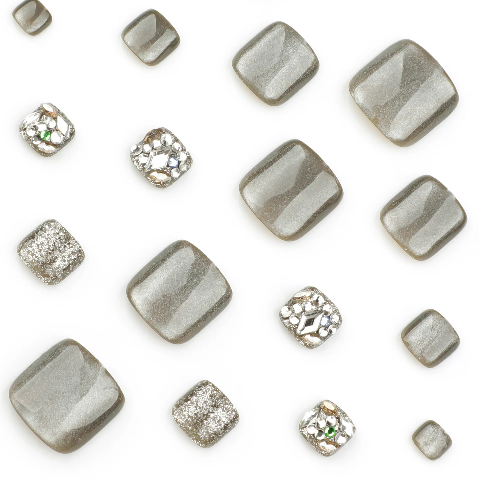 24Pcs Foot armor False Nail Cat's Eye Sparkling Diamond Full Diamond Explosion Sparkling Wearable Manicure Press ON Nails Solid