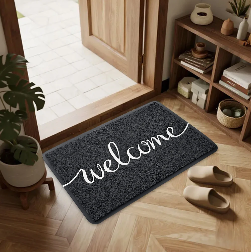 Minimalist Welcome Area Rug - Elegant Handwritten 'Welcome' Text Design, Non-slip Floor Mat for Home Decor