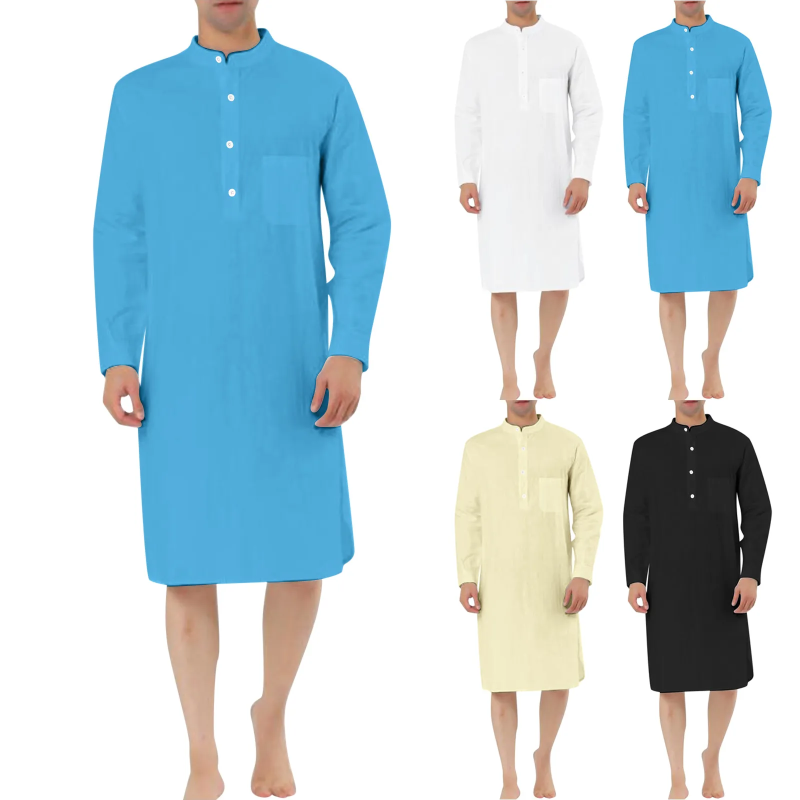 2023 Men\'s Sleep Robes Solid Color Cotton Long Sleeve Comfort O Neck Leisure Nightgown Mens Bathrobes Homewear Plus Size