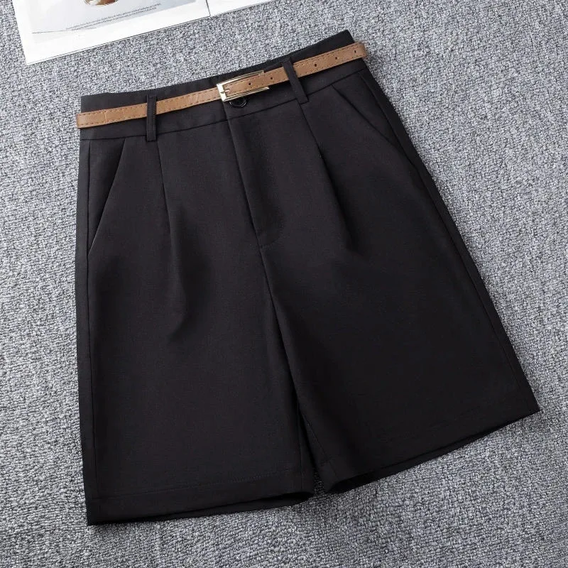 Khaki Casual Wide Leg Shorts Women Summer New Solid Loose Knee-Length Hot Pants Korean All-Match High Waist Suit Shorts Ladies