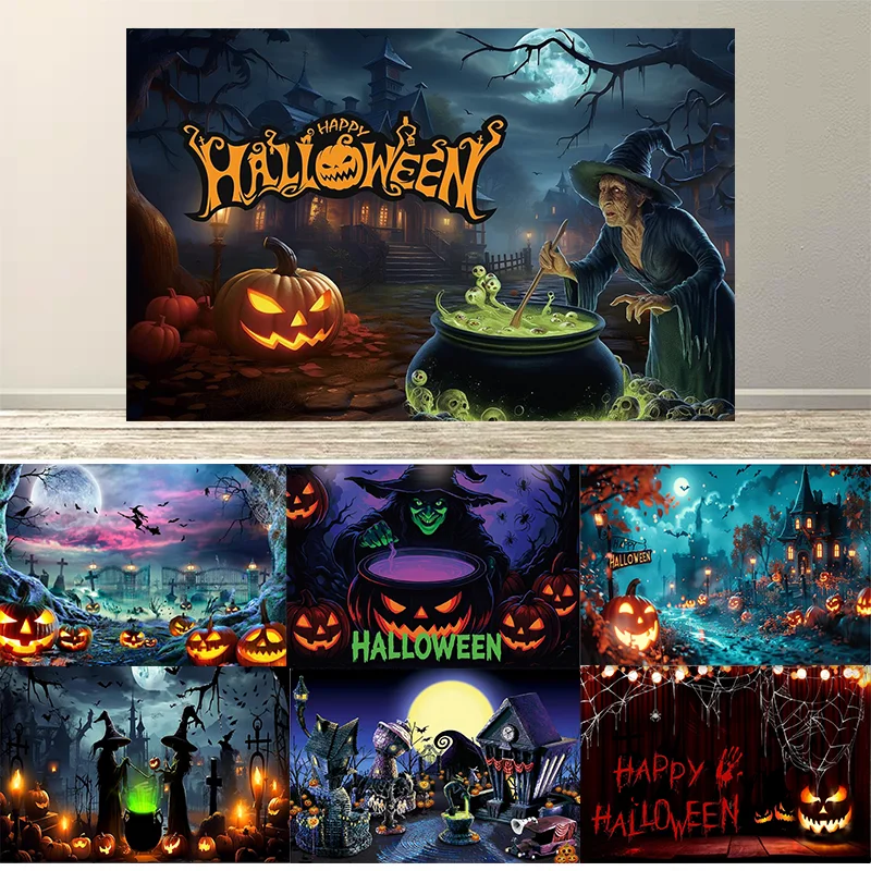 dewprint-halloween-bruxa-banner-pano-de-fundo-festa-assustador-castelo-abobora-grim-reaper-fundo-interior-ao-ar-livre-fotografia-prop