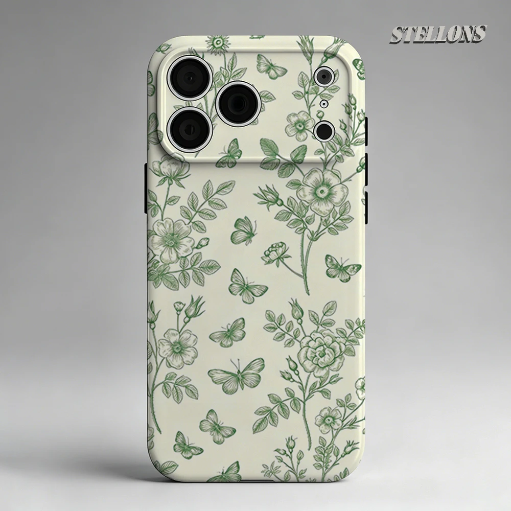 Green Floral Butterfly Sketch Phone Case For Magnetic Phone Case for IPhone 17 16 15 14 Pro Max Plus Single Double-layer tough