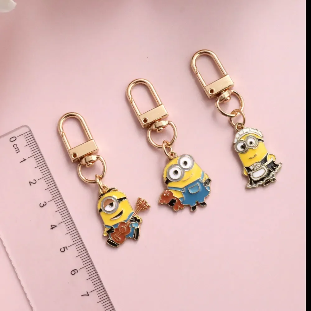 New Minions Kevin Bob Keychain Cartoon Toys Model Silicone Pendant Keyring Cosplay Car Backpack Key Holder Accessories Kid Gifts