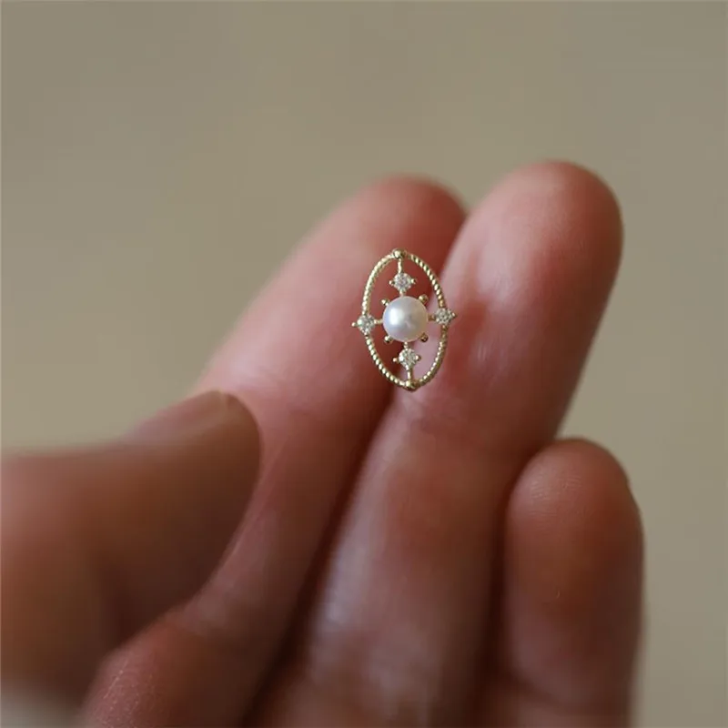 HI MAN 925 Sterling Silver French Cutout Oval Pearl Stud Earrings Women Elegant Court Vintage Jewelry Accessories