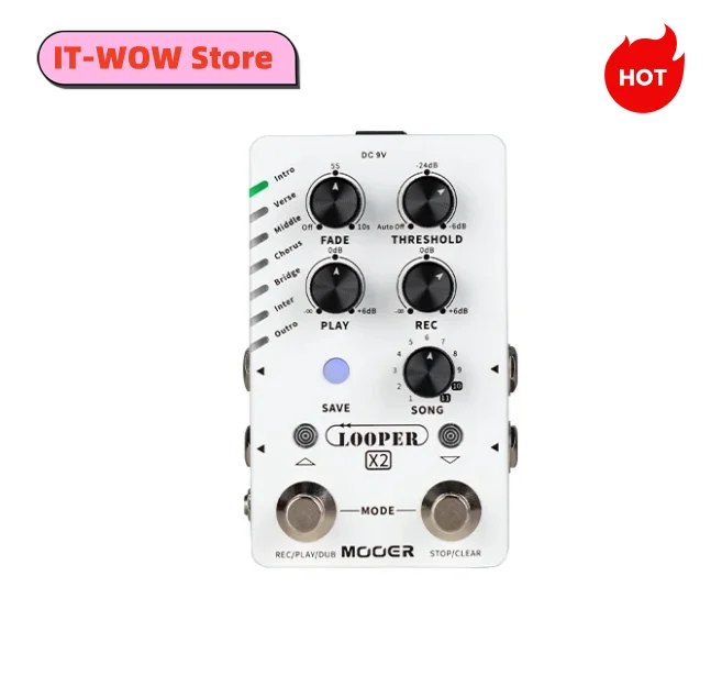 MOOER LOOPER X2 Dual-footswitch stereo looper pedal Auto Record function