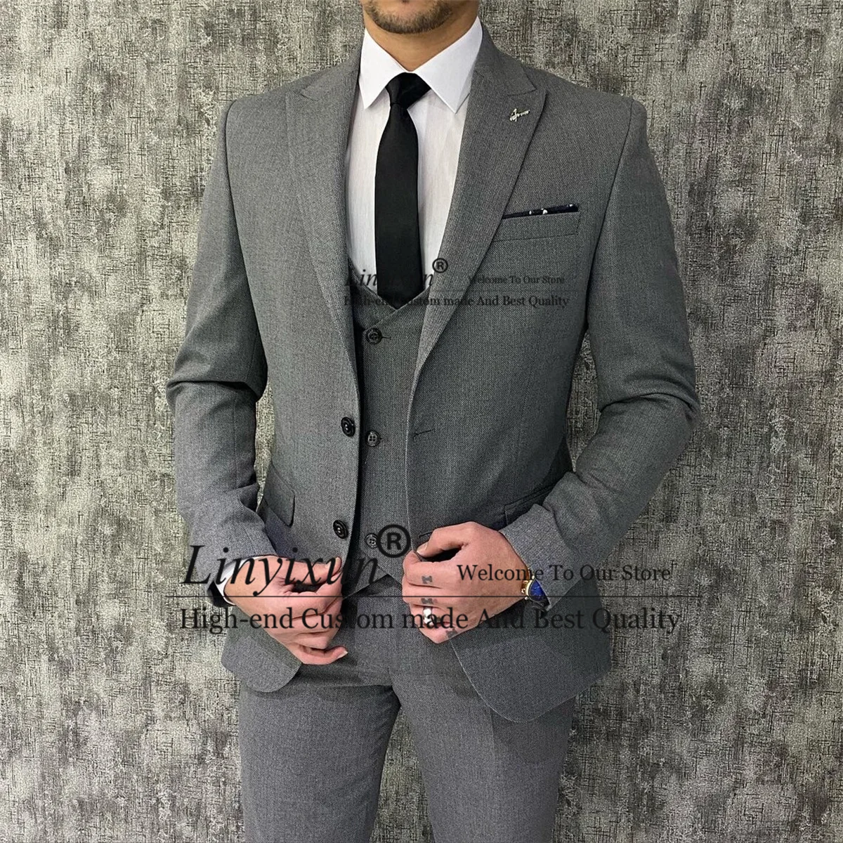 

Formal Notched Lapel Mens Suits 3 Pieces Sets Groom Wedding Tuxedos Business Male Prom Blazers Slim Fit Working Costume Homme