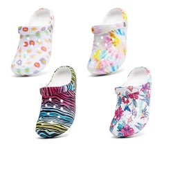 Garden Clogs Slip On Lightweight Two-way Wear Garden Clogs, Comfortable Women's Tie-dye Pattern Clogs, Non-slip  Beach Slides