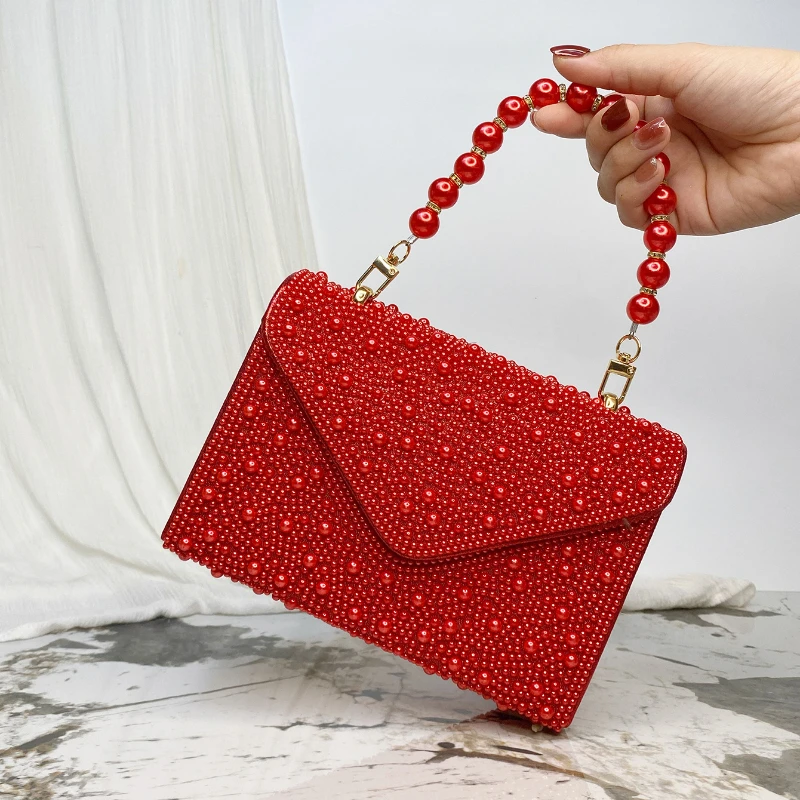 

Luxury Pearl Bags Socialite Beading Women Handbags Mother's Wedding Party Evening Bags with Shoulder Chain Flap Sacs À Main