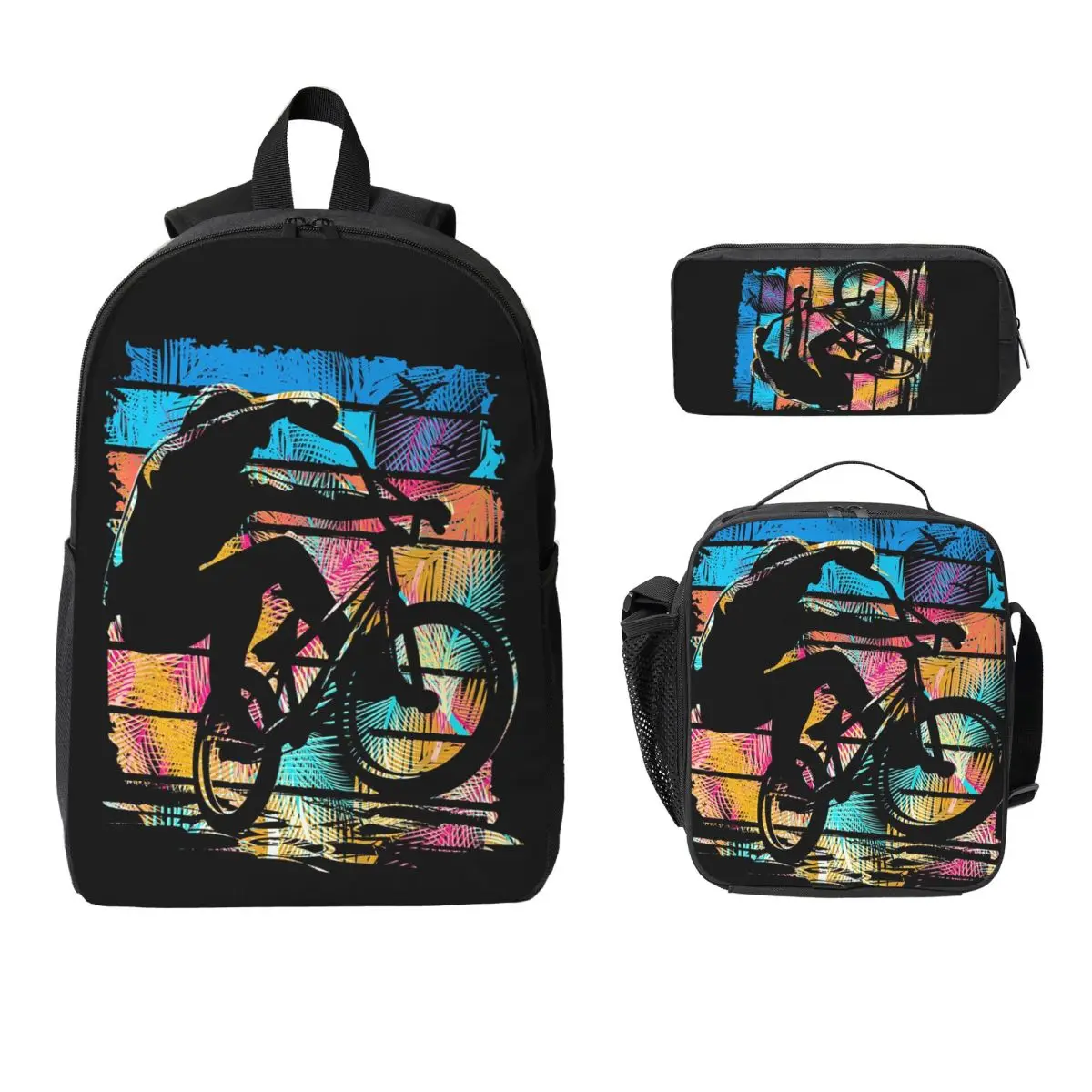 

Retro Bmx Apparel Bmx Bike Backpack Boys Girls BookBag School Bag Computer Shoulder Bags 3ps Insulated Lunch Bag Pencil Case