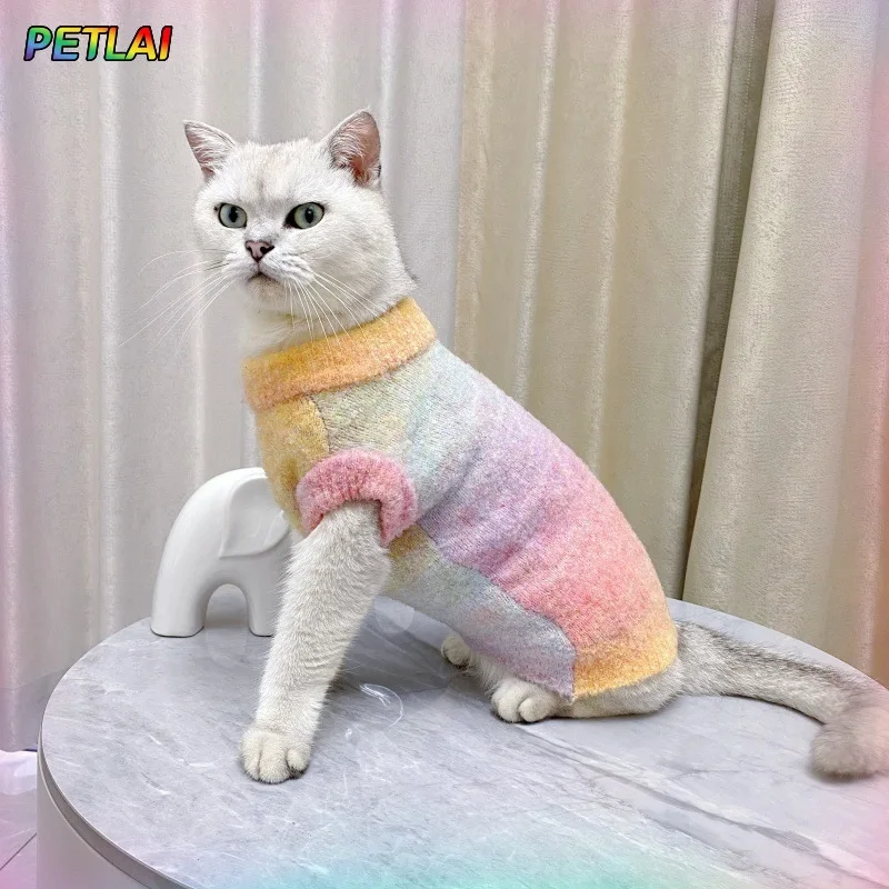 

Cat vest with gradient color knitted sweater waistcoat kitten accessories warm comfortable dog vest new fall winter collection