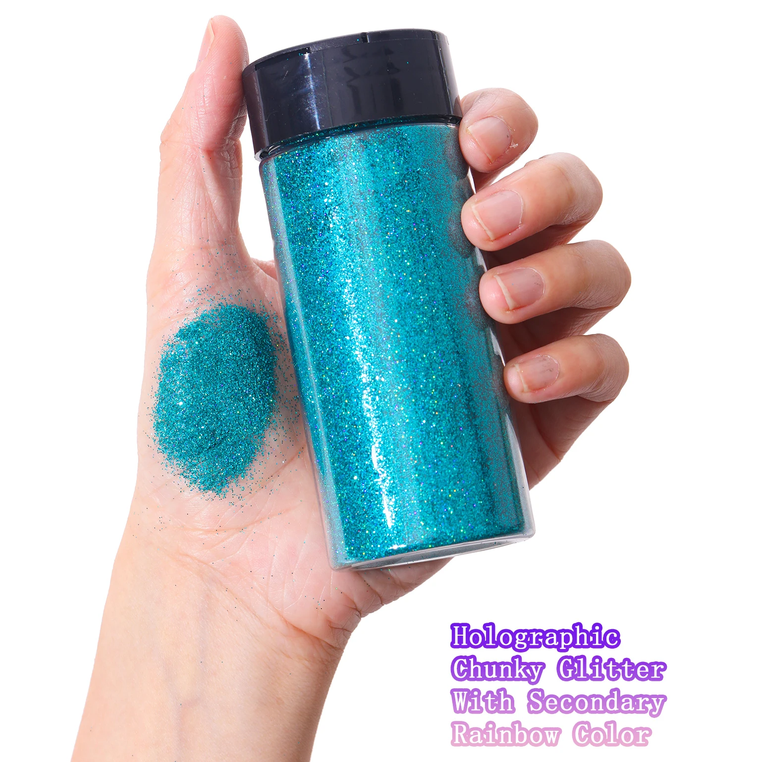 80G/2,8OZ holografischer ultrafeiner Glitzer, 1/128" Harz-Glitzerpulver, Paillettenflocken, Haar, Gesicht, Körper, Nagelglitzer – Detail 6