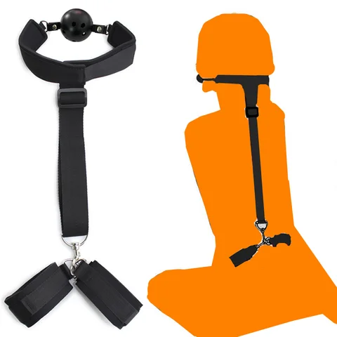 에로틱 수갑 입 개그 BDSM 속박 제한 커플을위한 섹스 토이 오픈 입 볼 백핸드 커프스 성인 게임 묶여