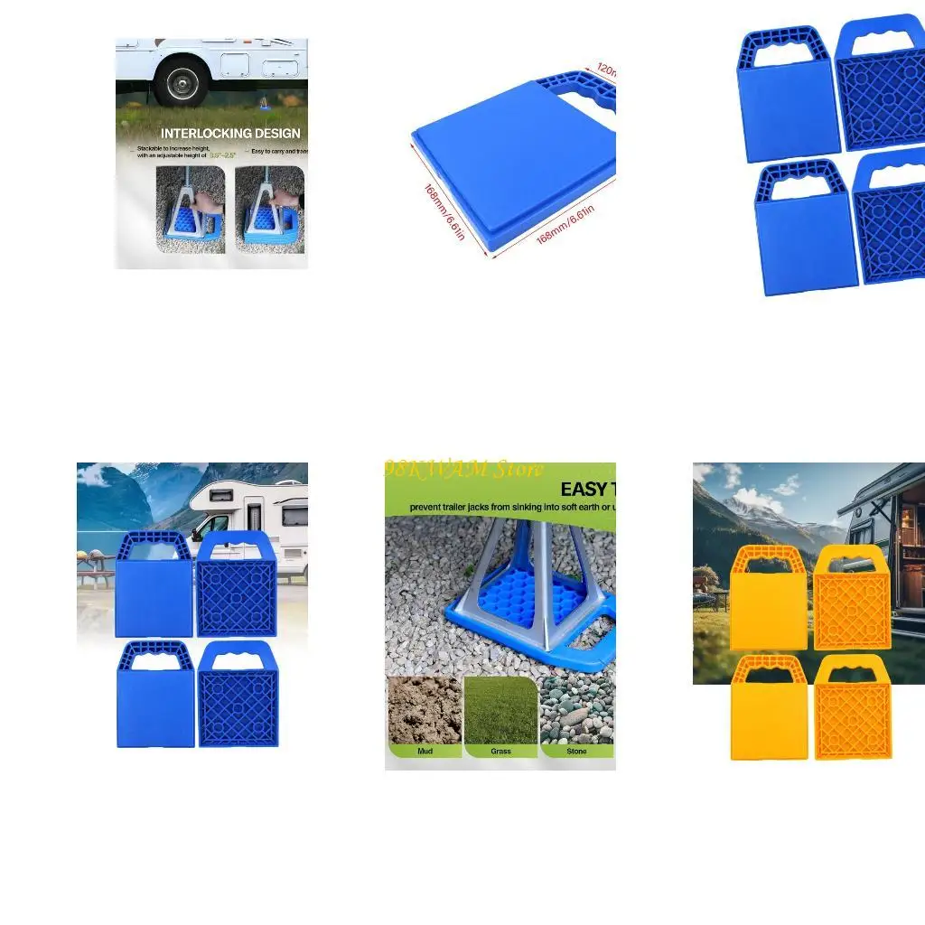 4Pcs RVs Leveling Blocks Rubber Jacks Pad For Travel Trailer Stabilization, ABS Stabilizing Pads For Jacks To Prevent Sinking