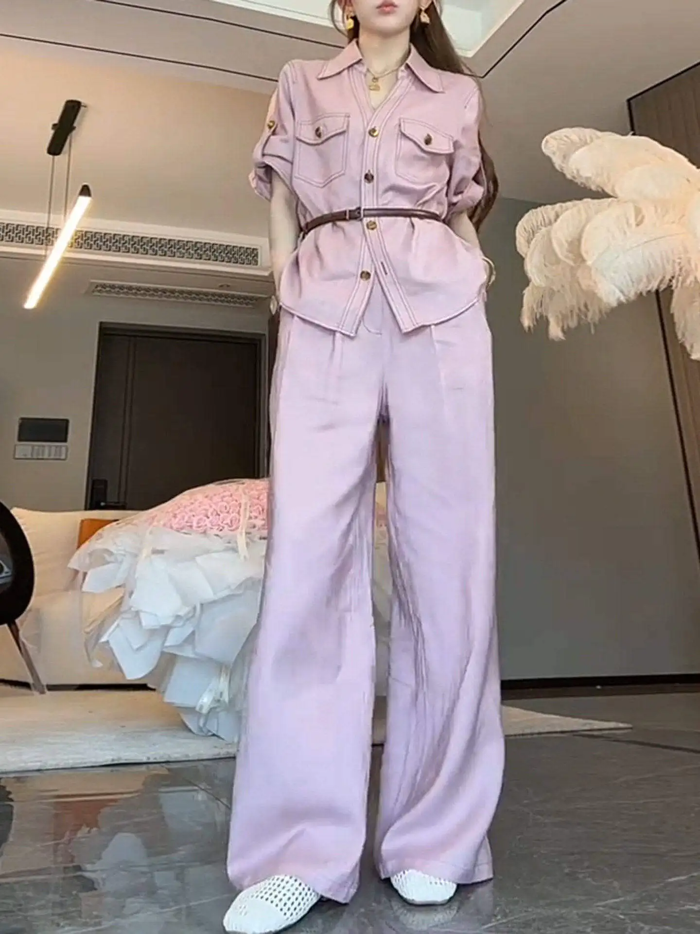 

Fashionable Casual Denim Jacket And Straight Leg Pants Women's Two-Piece Set Breathable Summer Outfit Short Sleeve Jeans Style