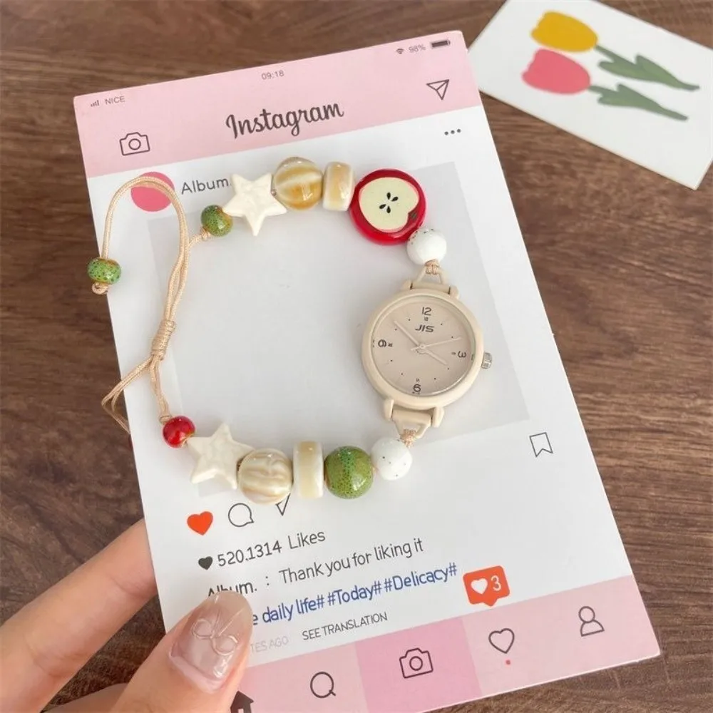 Cute Candy Color Bracelet Watch Handmade Adjustable Wristwatches Pendant Beaded Chain Watch Women Girls