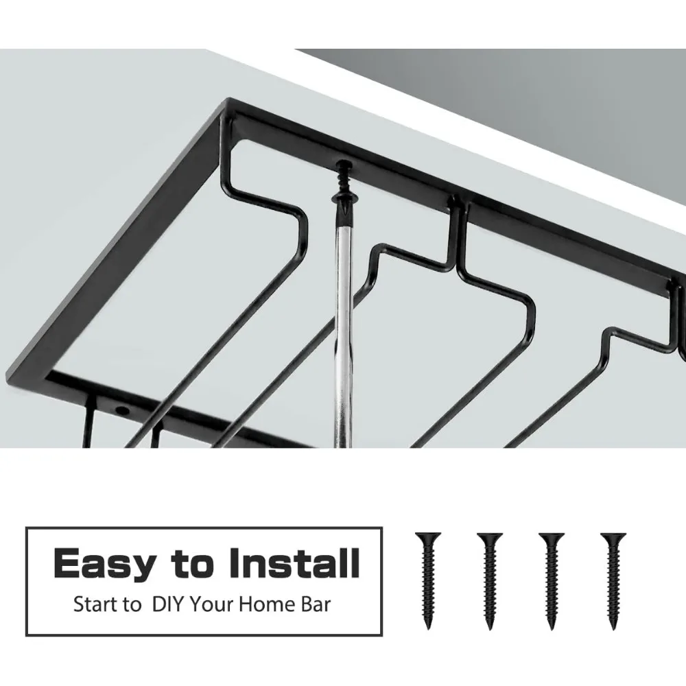 Under Cabinet Wine Glass Rack, 8 Row Large Stemware Hanger, Metal Holder for Bar Kitchen with Screws Included