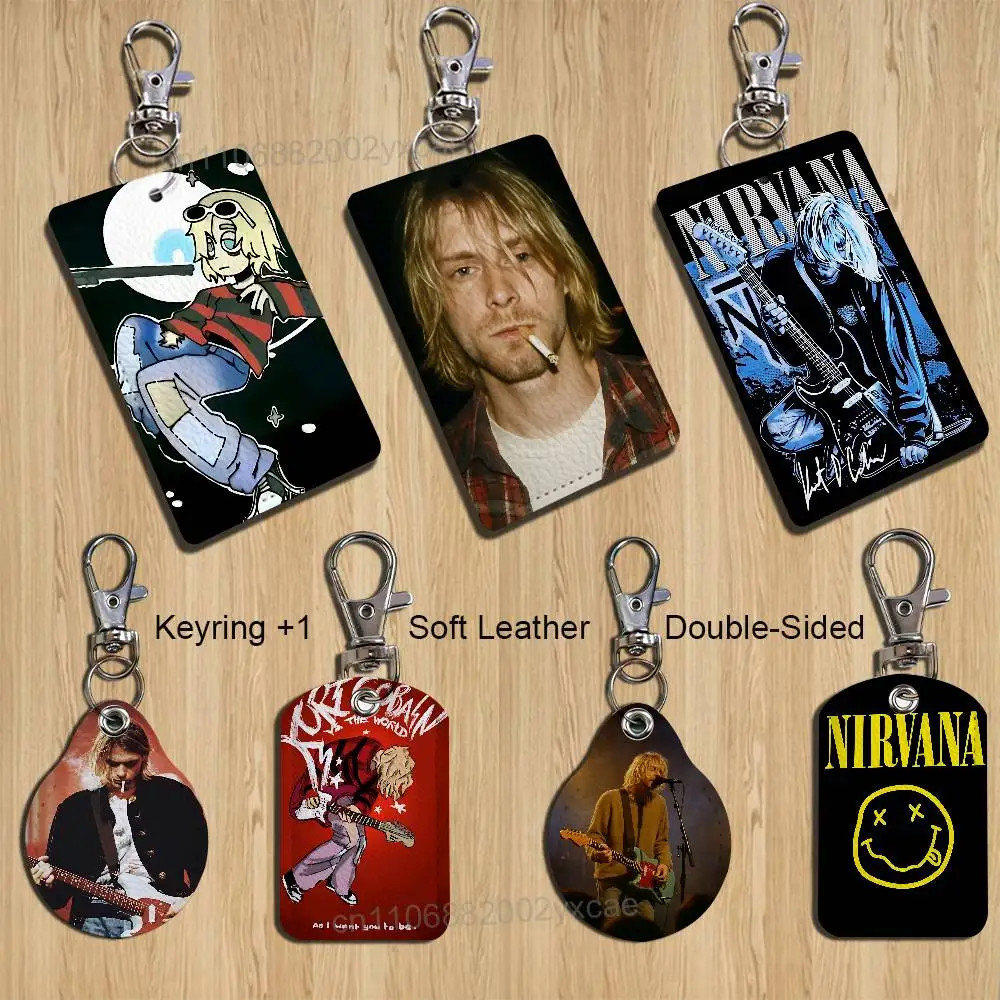 カート・コバーンバンド N-Nirvana 長方形 ID カードケース キーホルダー アクセスカードバッグ キータグリング レザーカードホルダー キーリング アクセス