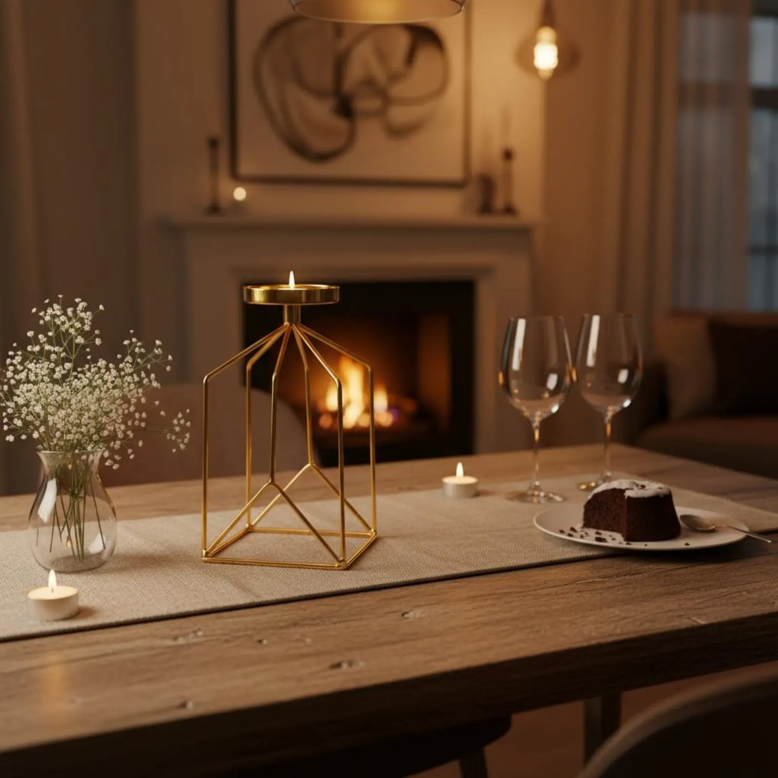 Iron Art Candle Holder Elegant Nordic Design Candlestick Geometric Metal Candlestick Sturdy Wireframe Candle Stand Stable Base view 6
