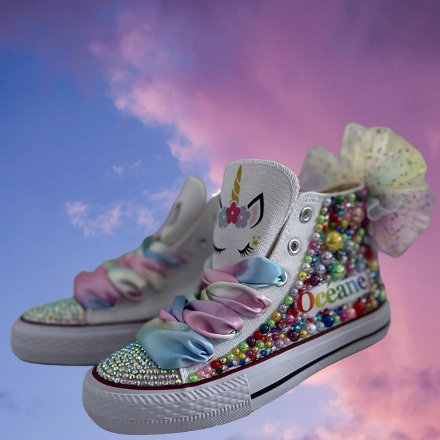 Dollbling Unicorn Bow Little Kid Glitter Sneakers Personalized Baby Girl 1st Party Outfit Shoes Sparkle Colorful dress Shoes
