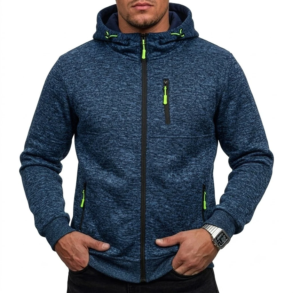 Herren-Kapuzenpullover mit Reißverschluss, Farbblock-Hoodie, Langarmjacke für Herren, Herbst-Outwear, Pullover mit mehreren Taschen, Sportbekleidung – Detail 9