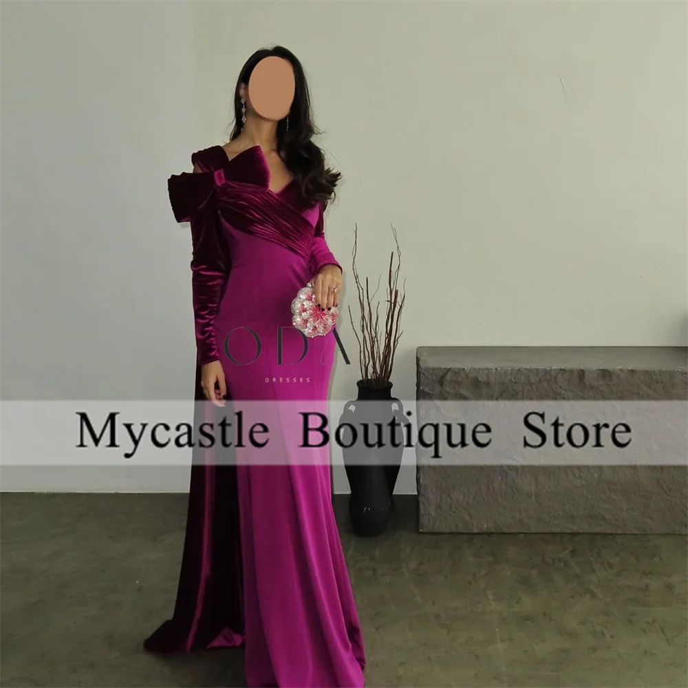 

Purple With Cape Sleeve Bow Evening Dresses 2025 Formal Mermaid Arabic Engagement Gowns Prom Wedding Party Dress Customized