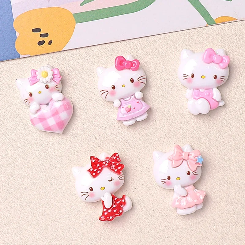 5pcs Cute Love Bow Sanrio Hellokitty Cartoon Resin Flatback Charms for Diy Resin Crafts Materials Scrapbooking Embellisdment