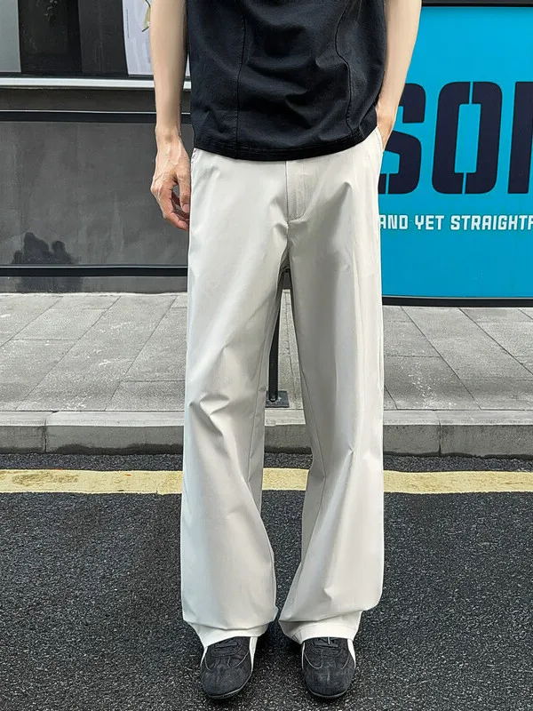 

Ледяной шелк, прямые мужские летние повседневные брюки для фитнеса, длинные брюки со средней талией на молнии, модная молодежная одежда