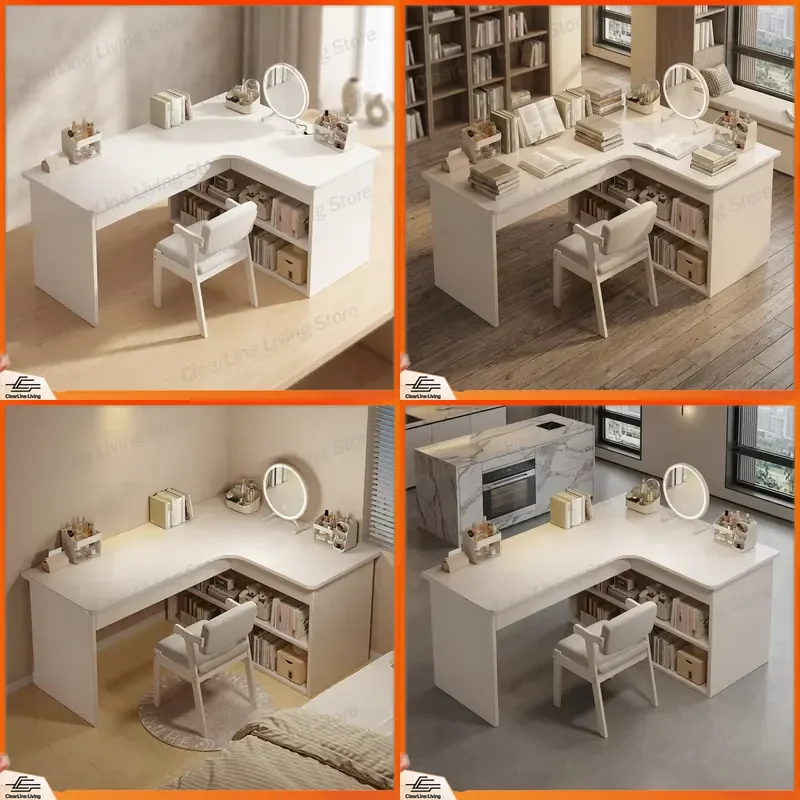 L Shaped Computer Desk with Bookshelf Corner Study Writing Table for Home Bedroom Student Learning Multifunctional