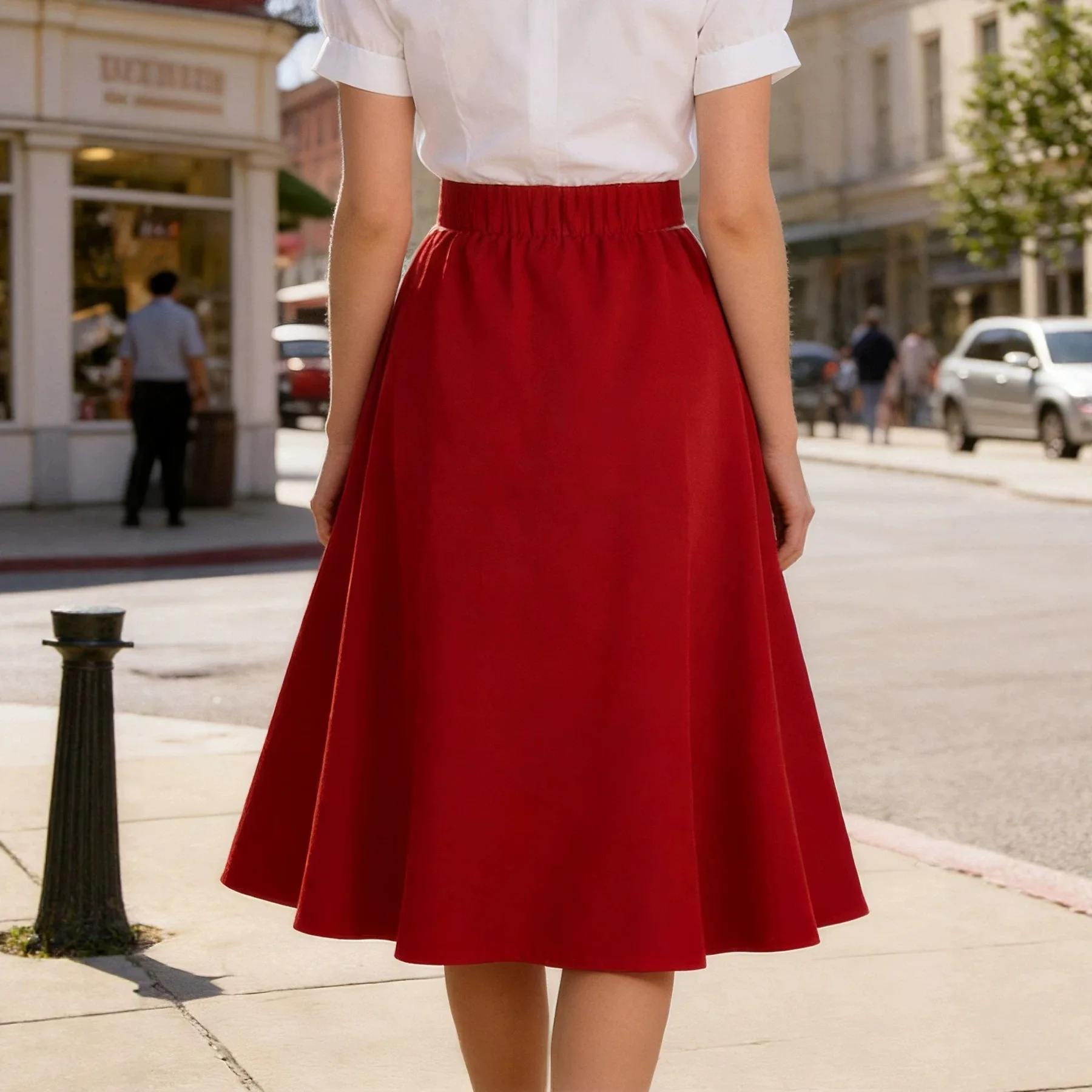 50s 60s Vintage Hepburn Solid Color Single Breasted Swing Skirts Women Elegant Retro High Waist Rockabilly A-Line Midi Skirt