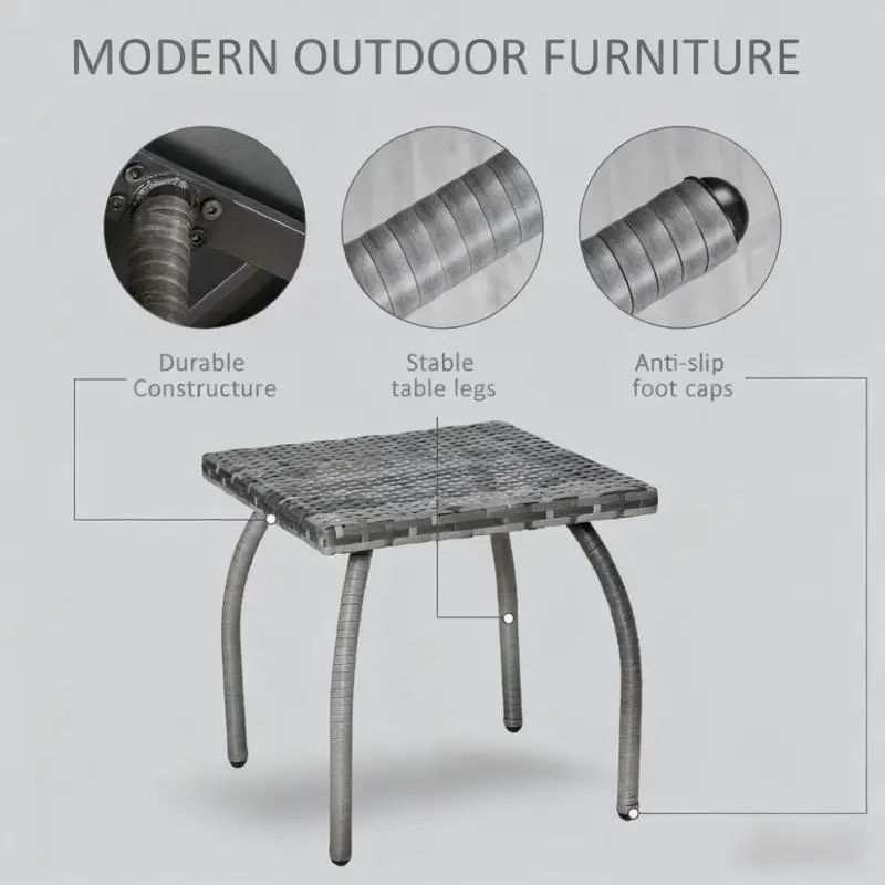 Small Square Wicker End Table for Outdoor Use, All-Weather Side Table for Garden, Balcony, Backyard, Coffee Table