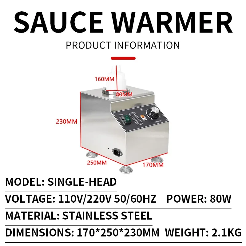 Commercial Sauce Warmer, Chocolate and Cheese Warmer, Stainless Steel Electric, Multifunctional 4-Bottle Sauce Warmer