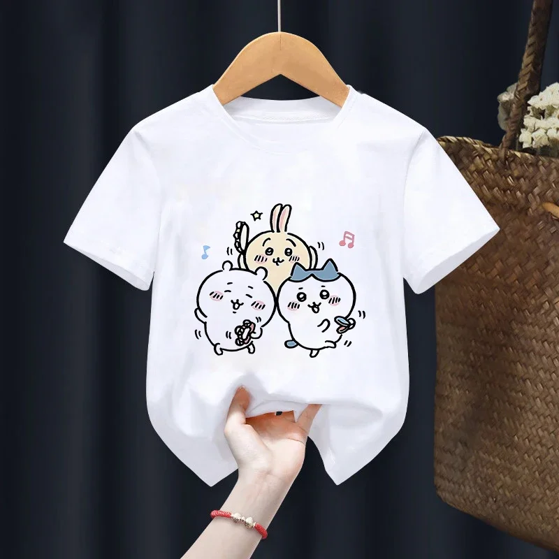 Children T-Shirt C-Chiikawas Kawaii Cartoons Kids Tee Shirts Anime Casual Clothes Boy Girl Tops Cute expression Short sleeved