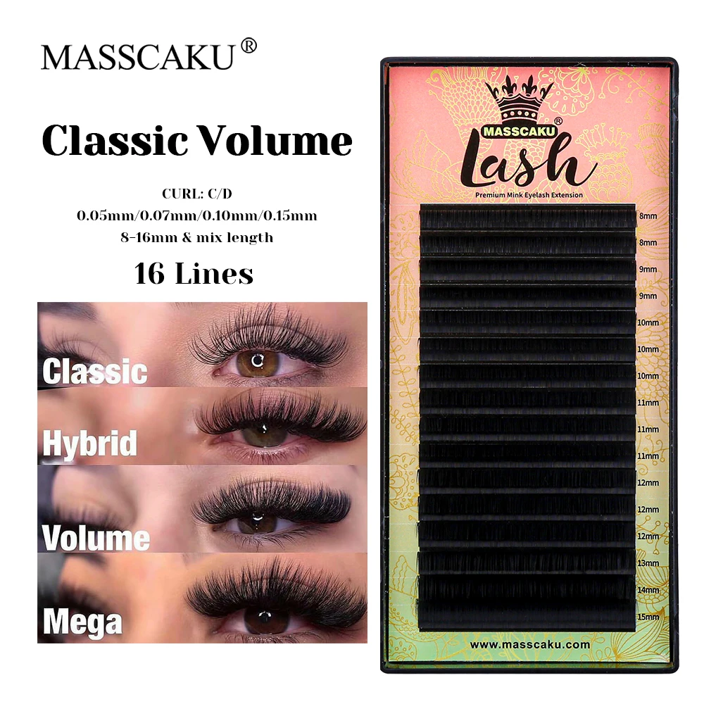 

MASSCAKU High Quality Natural Looks Faux Mink Classic Volume Lashes 8-16mm and Mix Size Long-lasting Regular Lash Makeup Tools