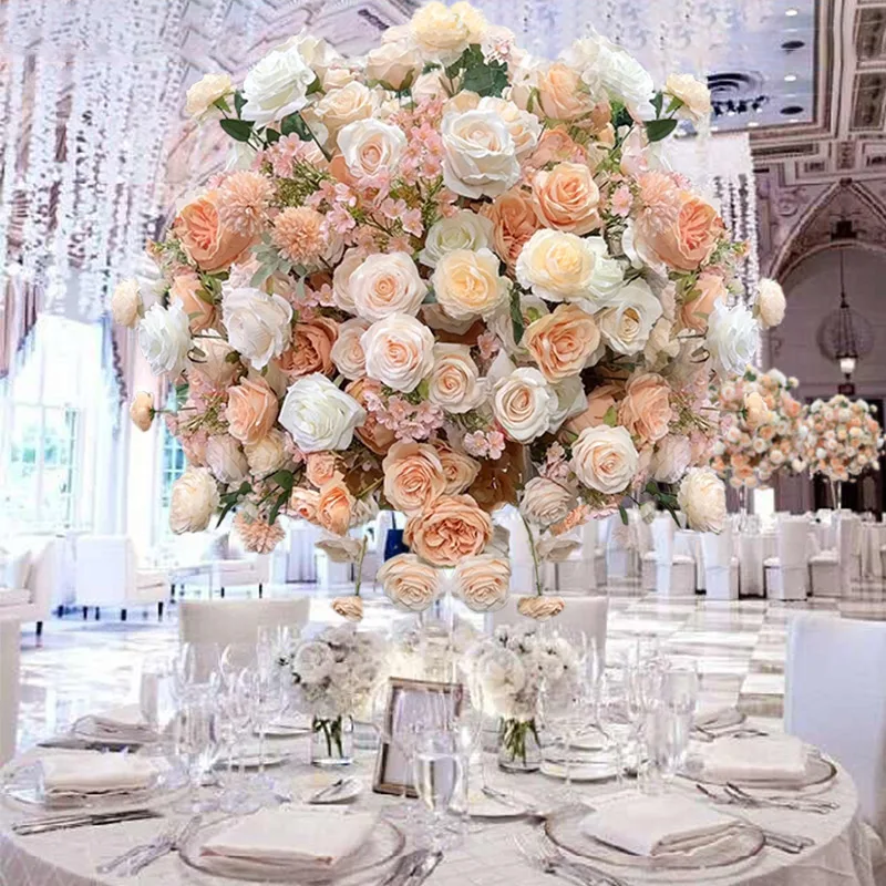 90/80/70/60/25cm Champagne Artificial Rose Large Flower Balls for Centerpieces Wedding Table Accessories Stage Road Lead Floral