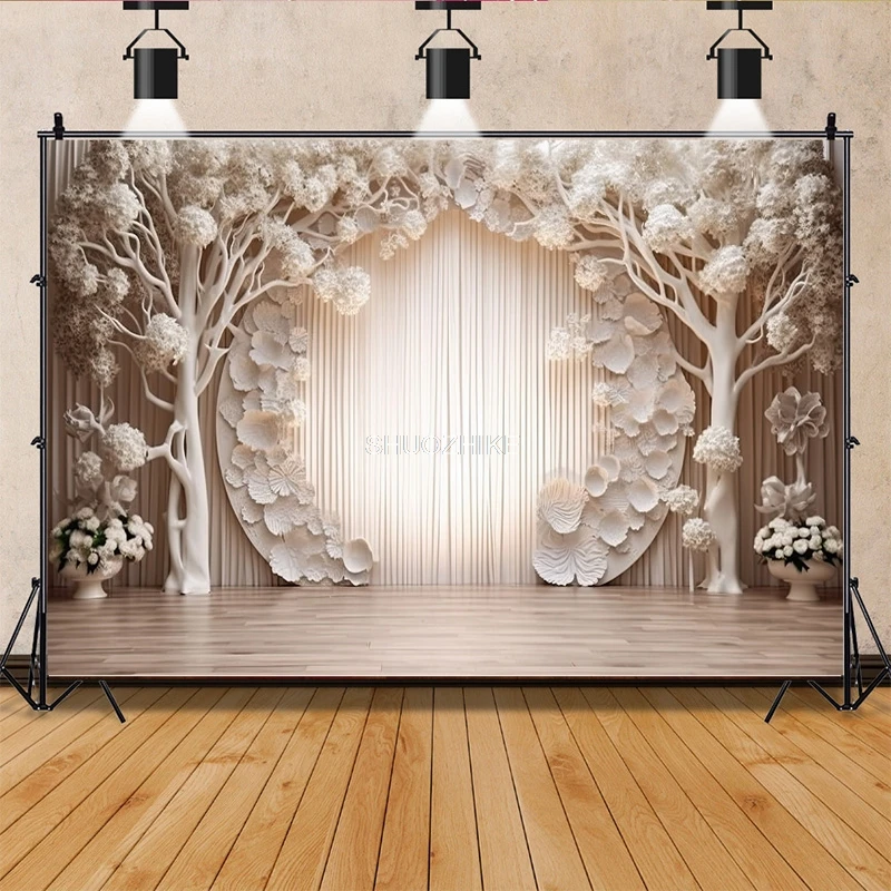Fantasie Bruiloft Podium Fotografie Achtergronden Bloem Boog Achtergrond Banner Interieur Gordijn Versierd Fotostudio Props SG-04