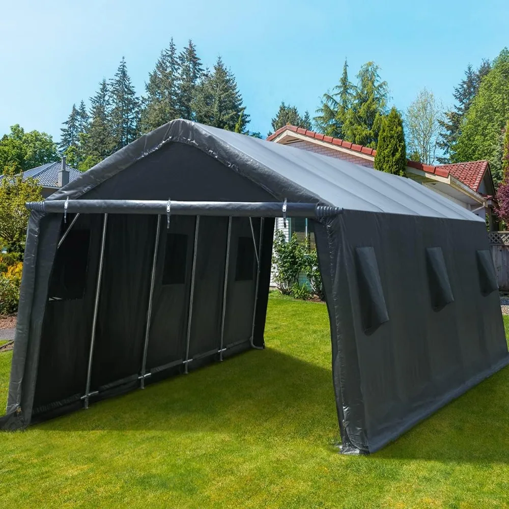 13x20 Ft Garage with 2 Roll Up Doors & Vents, Anti-UV Snow Resistant Waterproof, Outdoor Portable Storage Shelter, Carport