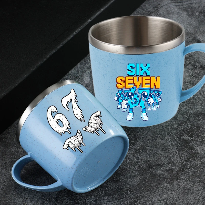 Funny 67 Six Seven Water Cup Double Layer Anti-scalding Stainless Steel Cups Handle Coffee Milk Mug Tea Drink Water Bottle gift