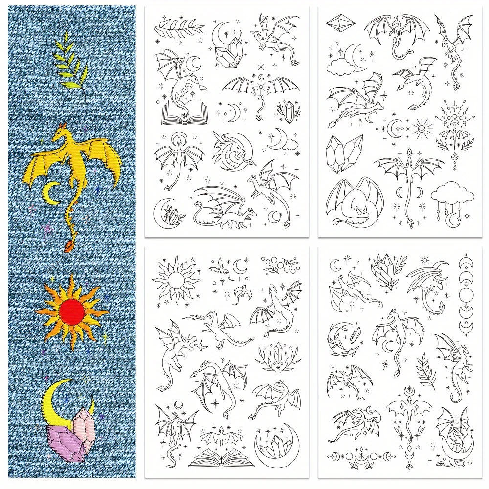 1set 4Sheets 11.6x8.2 Inch Stick and Stitch Embroidery Patterns Non-woven Fabrics Water Soluble Embroidery Stabilizers