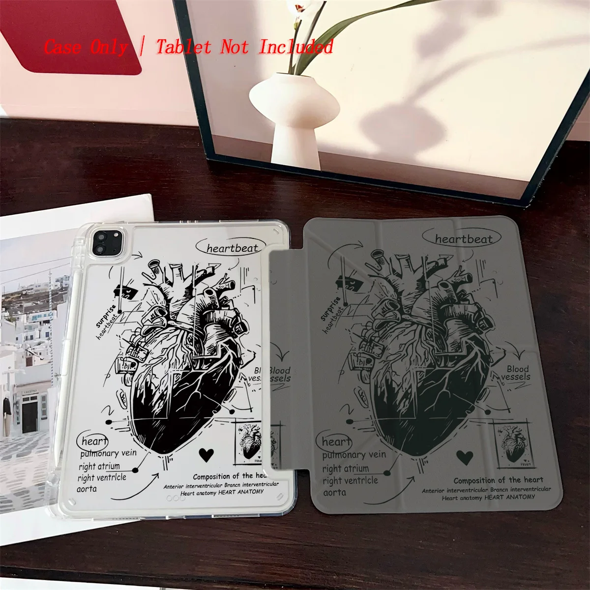Sleek Y-Fold Black & White Heart Art Print iPad Case For Apple iPad Pro 12.9 Air 3 Mini 5 9th Gen Cover