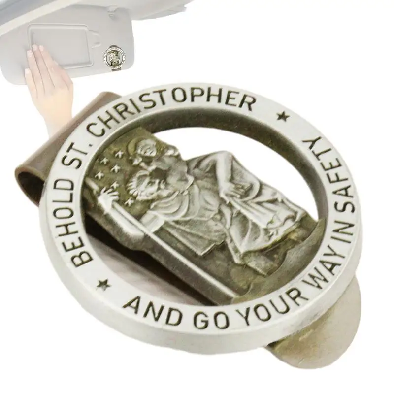 St ChristopherMedal for Car Visor Clips for Cars Catholic Visor Clips Silver Car Driver Visor Clips Cars Driving Decorations